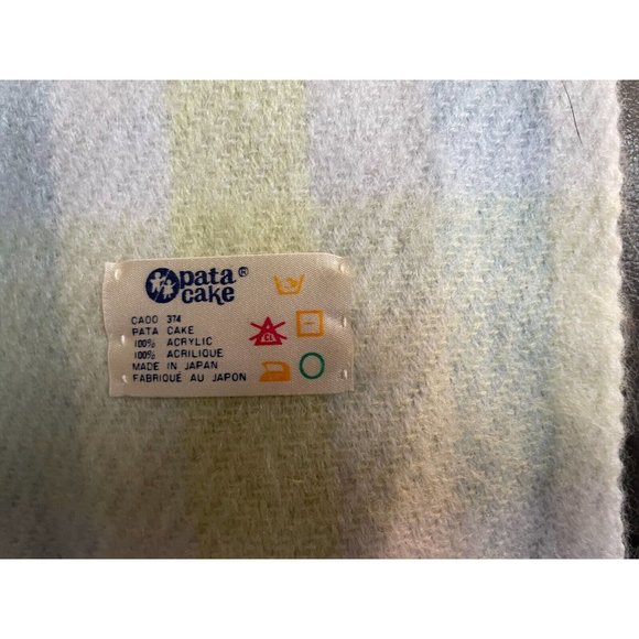 Vtg Pata Cake Japan Pastel Plaid Fringe %100 Acrylic Baby Blanket plaid waffle - Picture 5 of 8